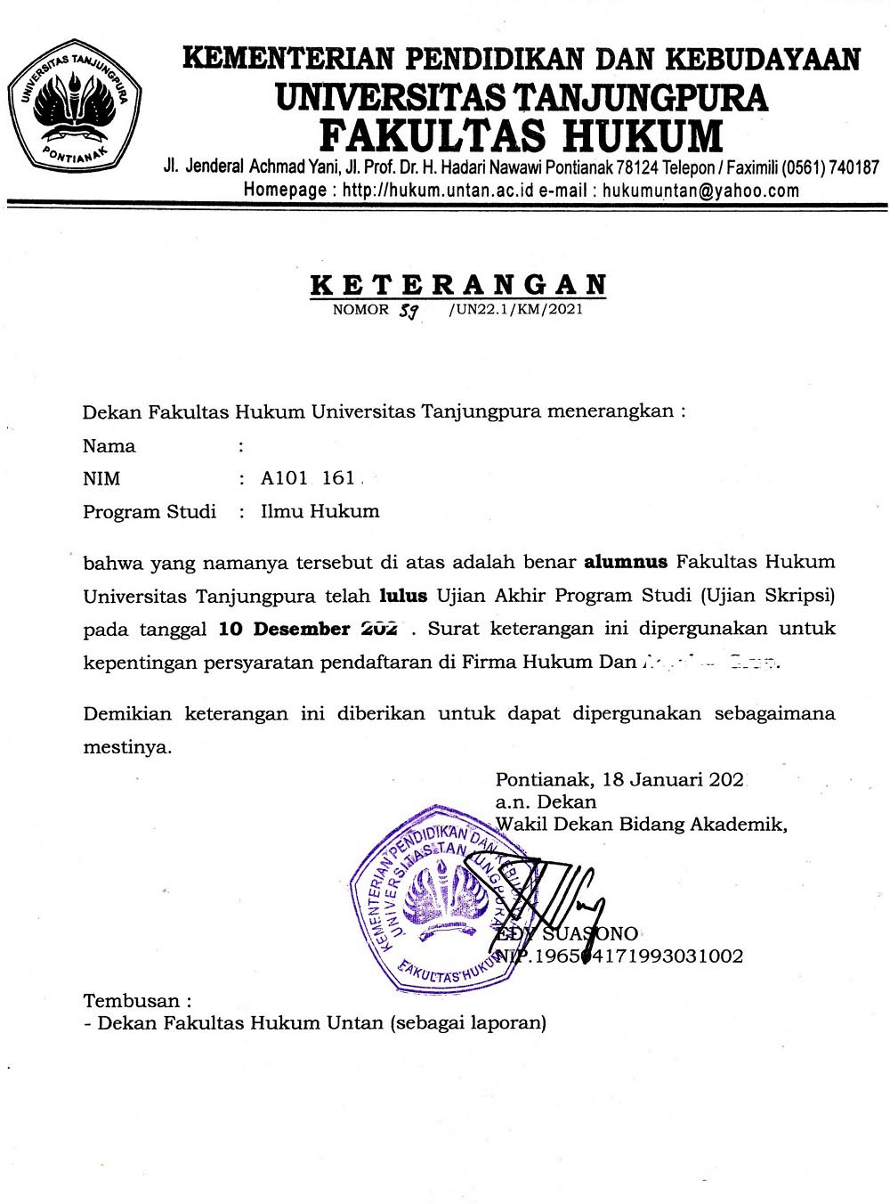 Contoh Surat Keterangan Lulus Untuk Universitas Lengkap